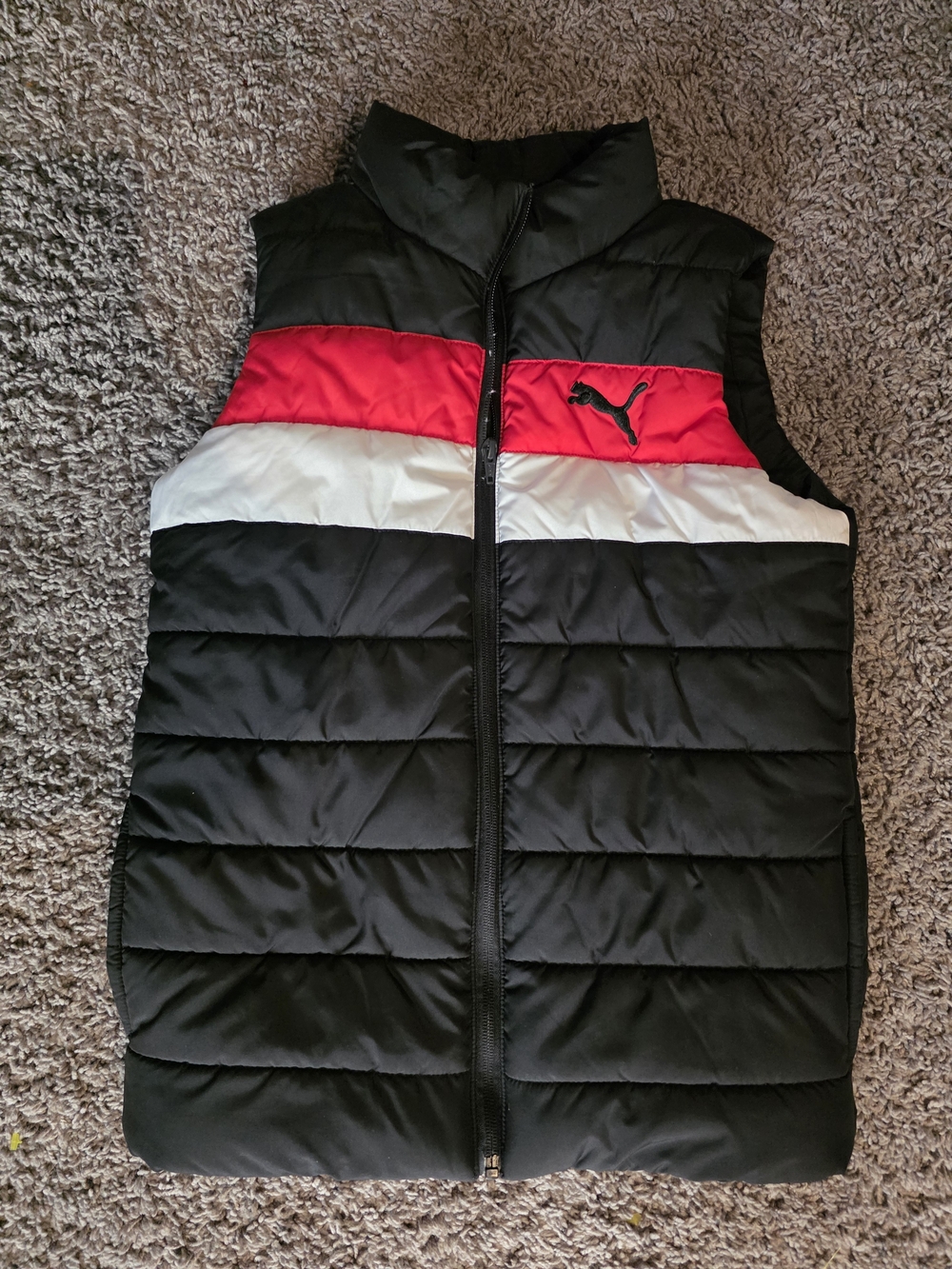 Puma Black Quilted Puffer Vest with White Logo Tag